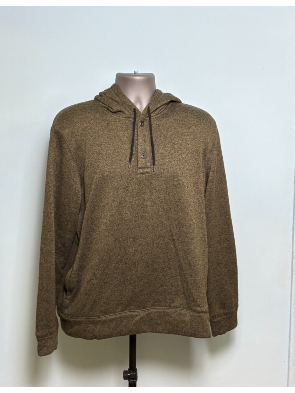 Sonoma Mens Large Sweater Fleece Hoodie Green Heather Henley Pullover Sweatshirt